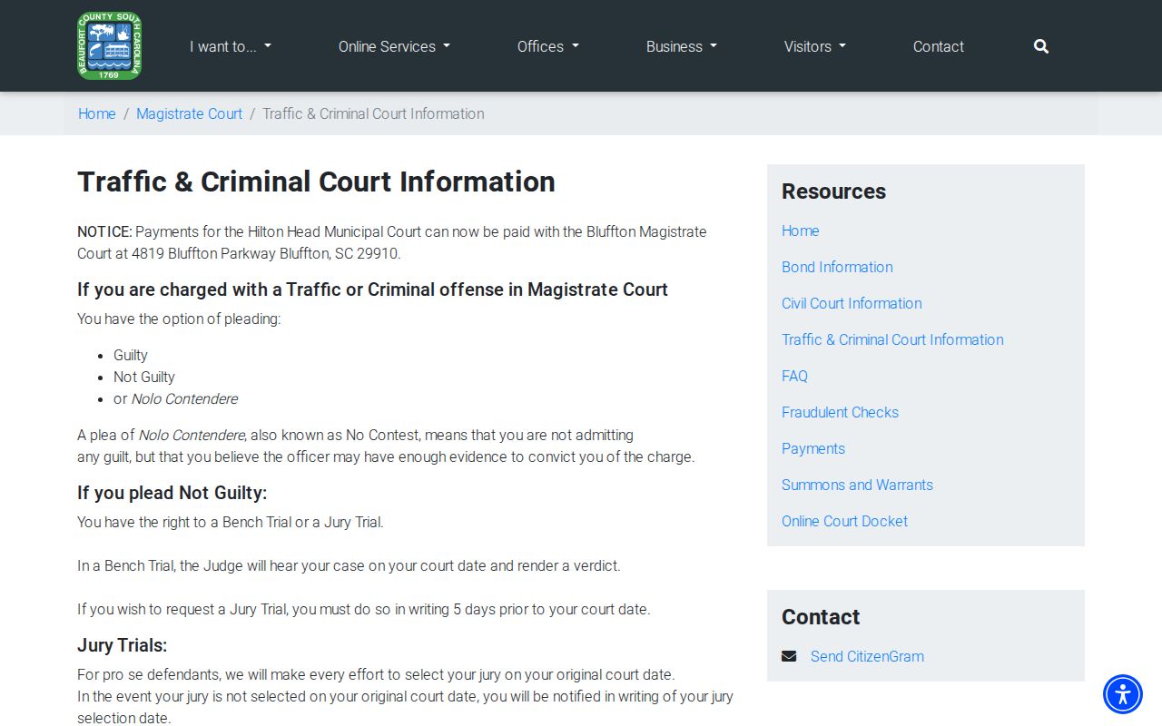 Beaufort County 72 hour release magistrate court information