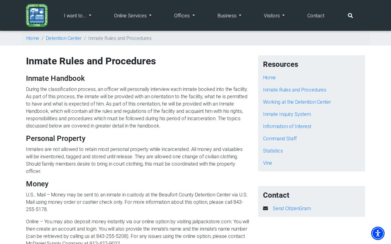 Beaufort County Detention Center release property procedures