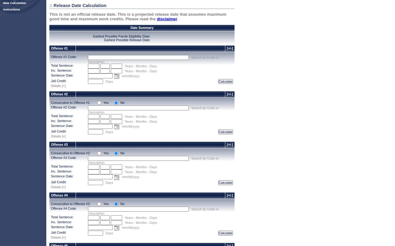 SCDC projected release date calculator input